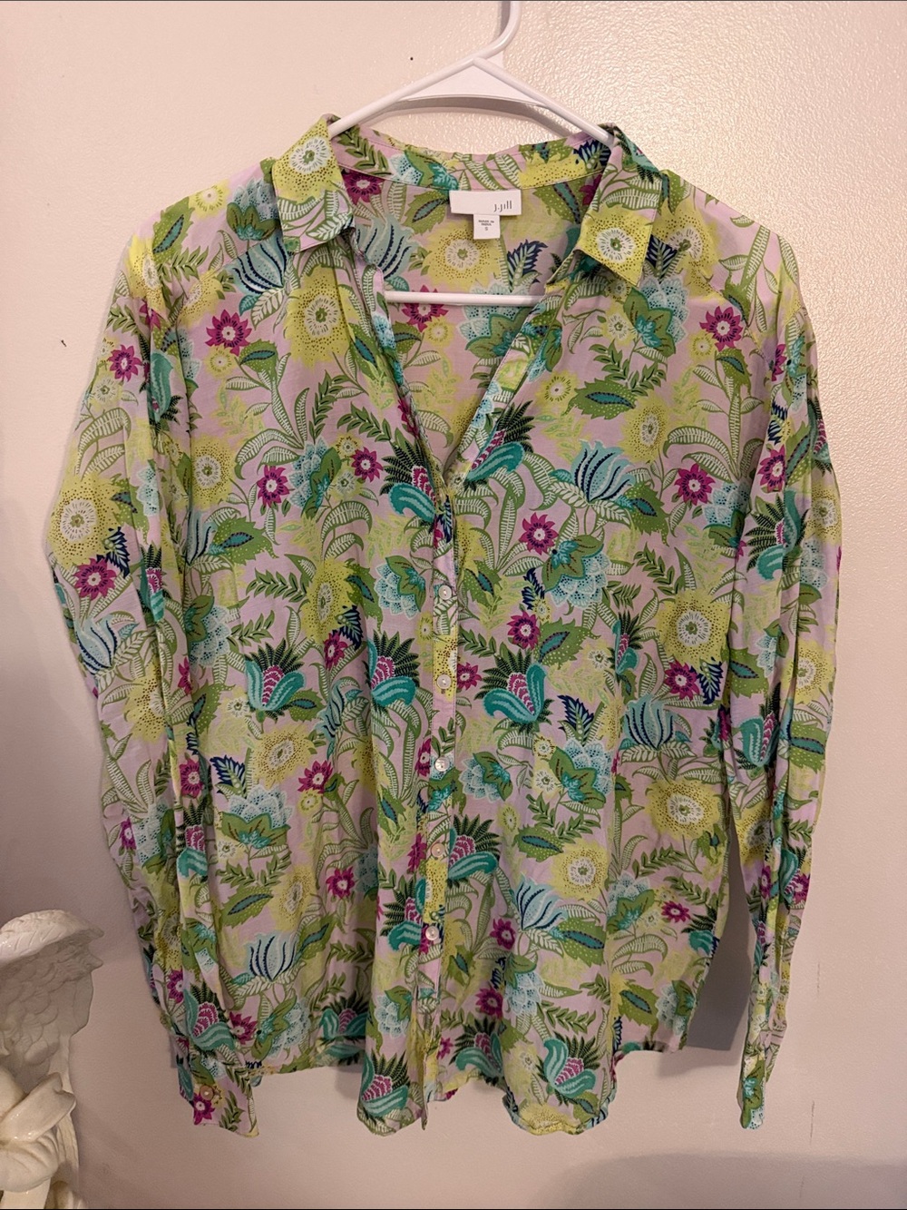 J. Jill Floral Button-Down Shirt in Green, Teal & Purple